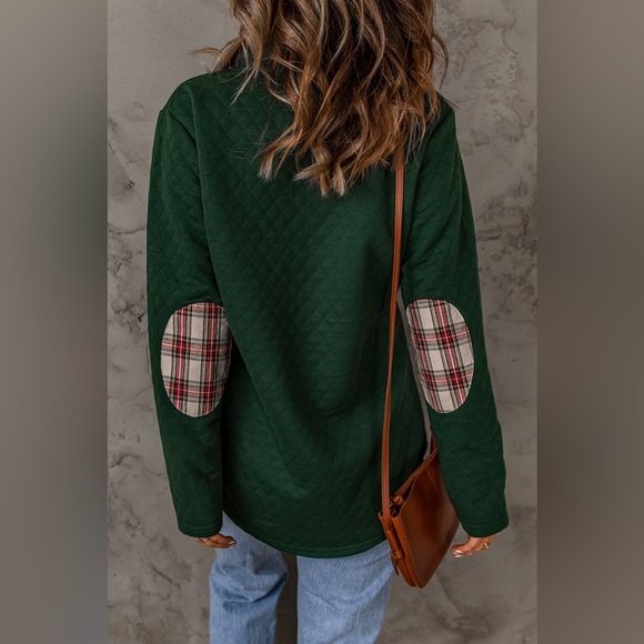 Plaid Snap Down Sweatshirt Green - Picture 3 of 4